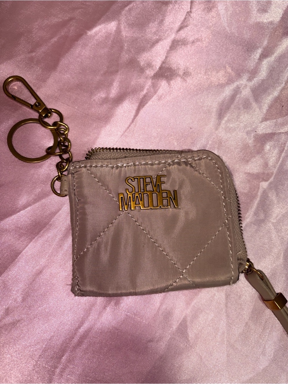 Steve Madden Quilted Mini Coin Pouch Taupe with Gold Hardware